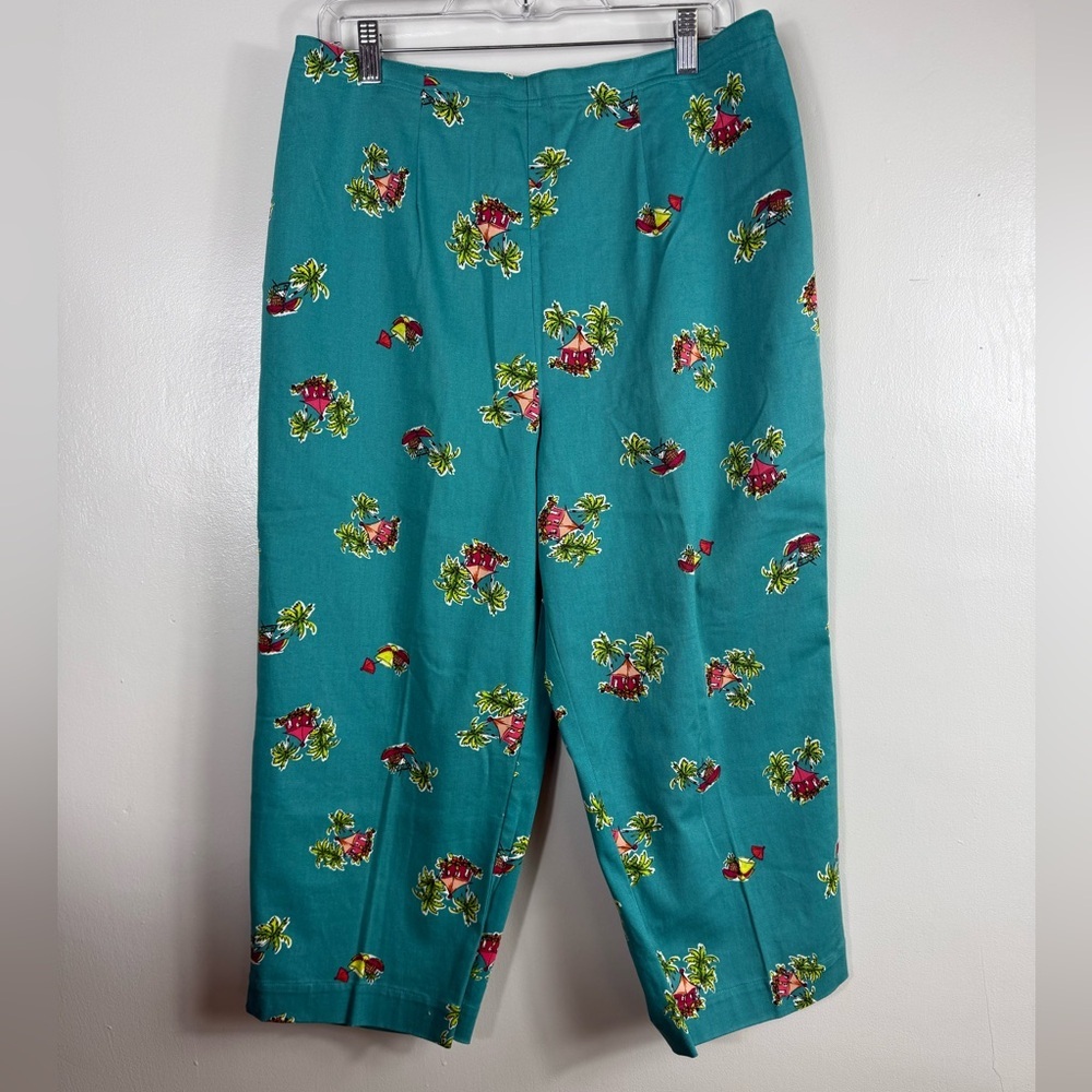 Vintage‎ Breckenridge Cropped Pants Teal Beach Palm Trees Fruit Tropical Summer